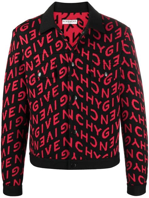 givenchy men's red logo intarsia-knit jacket|Givenchy Logo intarsia.